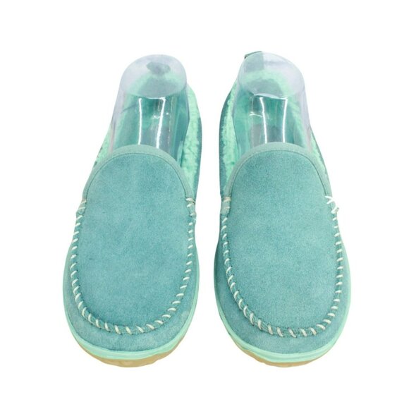 LL Bean Green Suede Slip-On Fleece Lined Mountain Moccasin Slippers Size 7 M - Picture 5 of 9